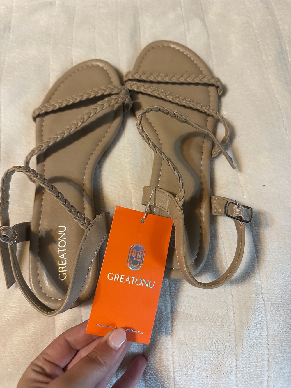Greatonu Braided Strap Women's Sandals in Beige